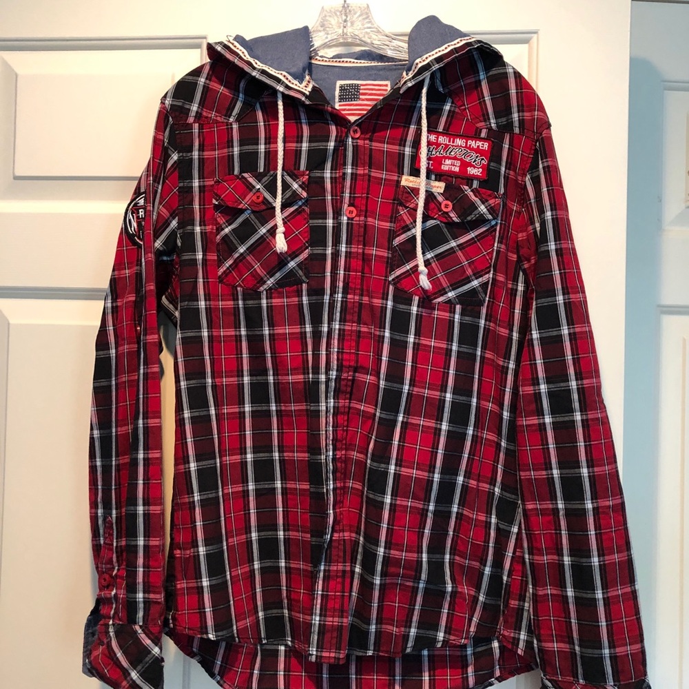 Rolling Paper Co plaid hoodie shirt, large